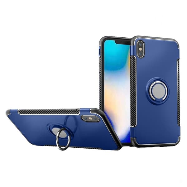 iPhone Xs Max mobilskal plast silikon metall handring stående magnetisk bilhållare - Mörkblå Blå