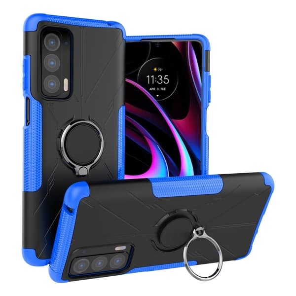 Kickstand-cover med magnetisk plade til Motorola Edge (2021) - Blå Blue