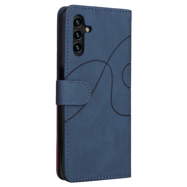 Teksturert læretui med stropp for Samsung Galaxy A14 - Blå Blue