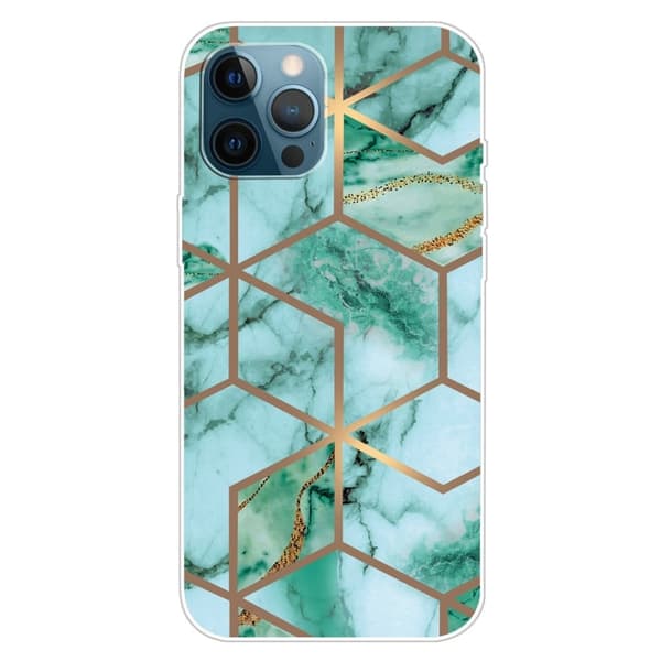 Marmormotiv iPhone 15 Plus skal - Smaragdfärgat Kubmönster Grön