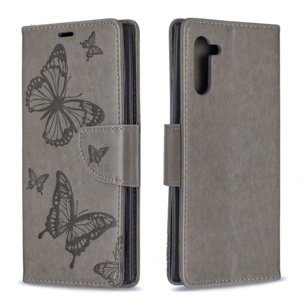 Butterfly Samsung Galaxy Note 10 etui - Grå Silver grey