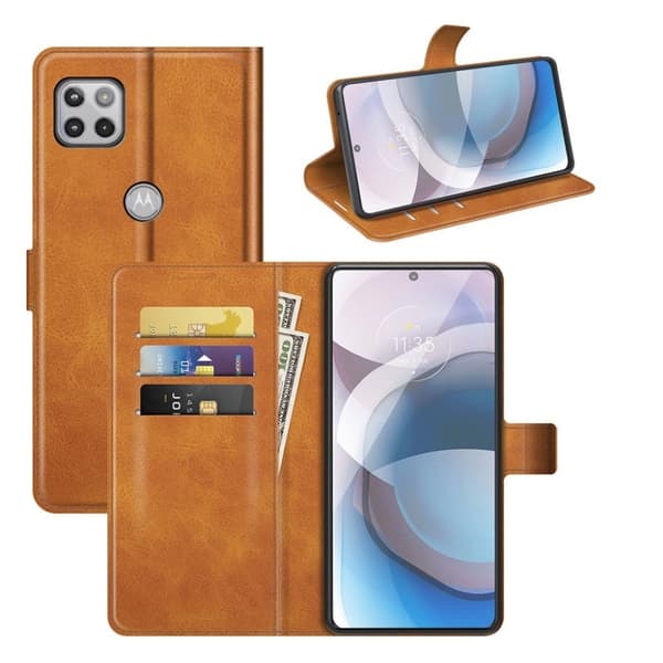 Wallet-style Lær Etui til Motorola One 5G Ace - Gul Yellow