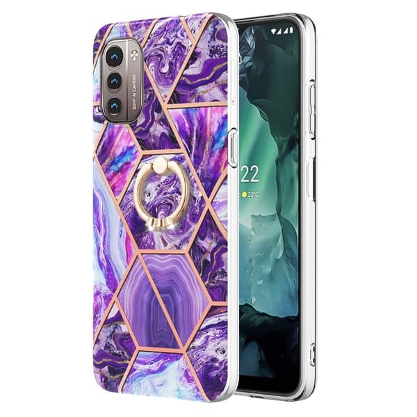 Marble Mønstret Deksel med Ring Holder til Nokia G11 / G21 - Mørkelilla Purple