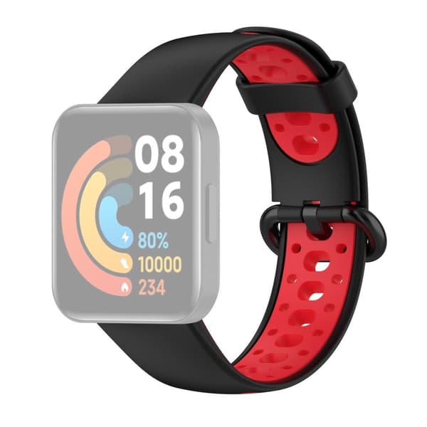 Xiaomi Redmi Watch 2 dobbeltfarvet silikoneurrem - Sort / Rød Red