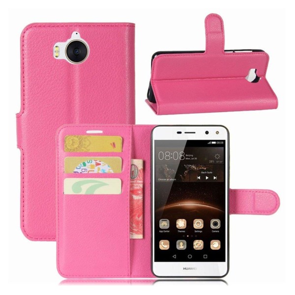 Huawei Y6 (2017) Lychee skind etui - Rosa Pink