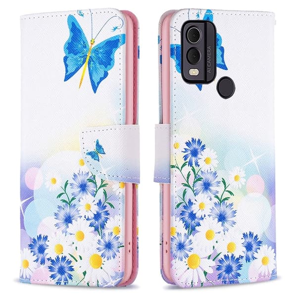 Wonderland Nokia C22 Flip Etui - Sommerfugl og Blomster Pink