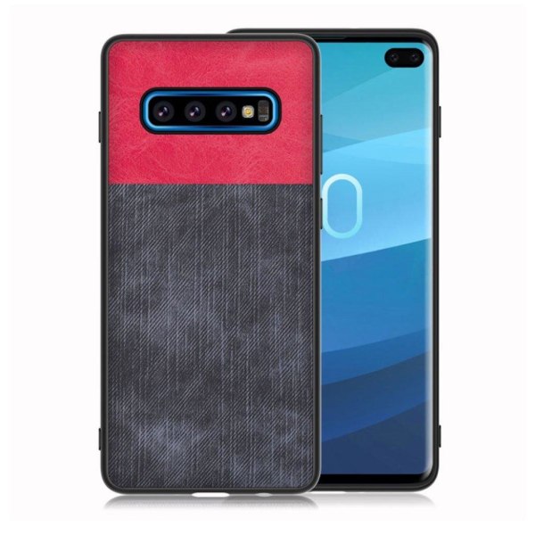 Samsung Galaxy S10 Plus jeans stof etui - Rød / Mørkeblå Red