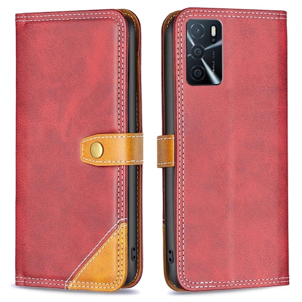 BINFEN kaksivärinen nahkakotelo Oppo A54s / Oppo A54 / Oppo A16s / Oppo A16 - Punainen Red