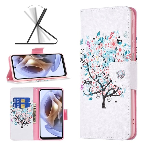 Wonderland Motorola Moto E32 flip etui - Blomstertræ Pink