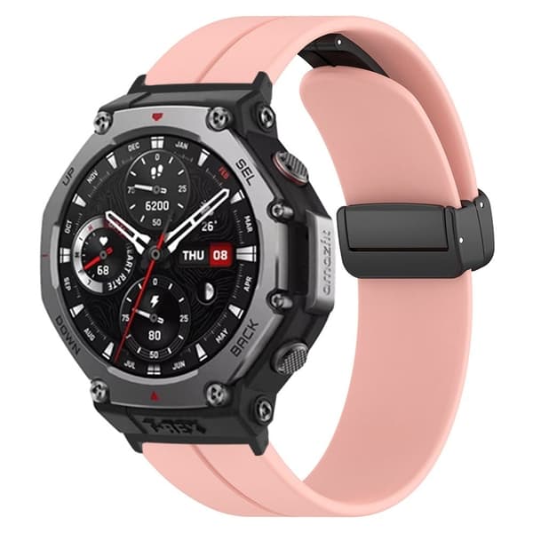 Huami Amazfit T-Rex 3 silikoneurrem Magnetisk foldespænde (med stik) - Lyserød Pink