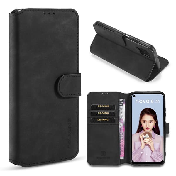DG.MING Huawei P40 Lite / Nova 6 SE Retro Etui - Svart Black