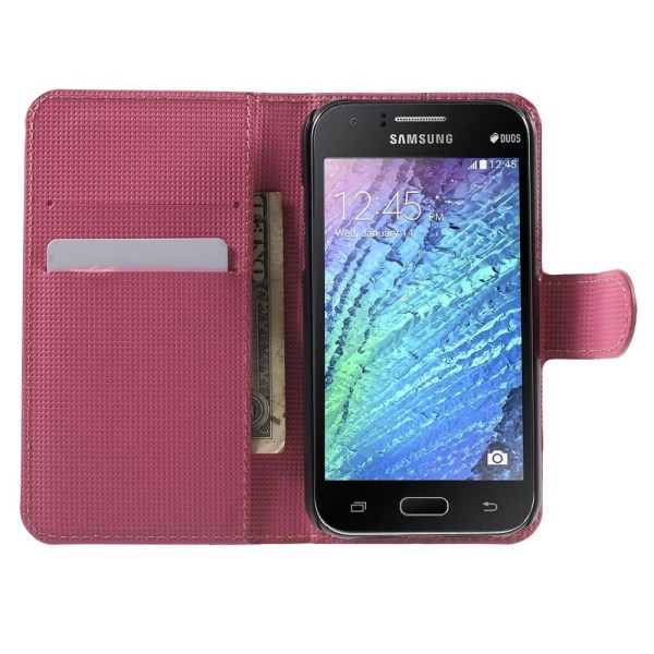 Moberg Samsung Galaxy J1 Nahkakotelo Standillä - Elegantti Lootus Multicolor