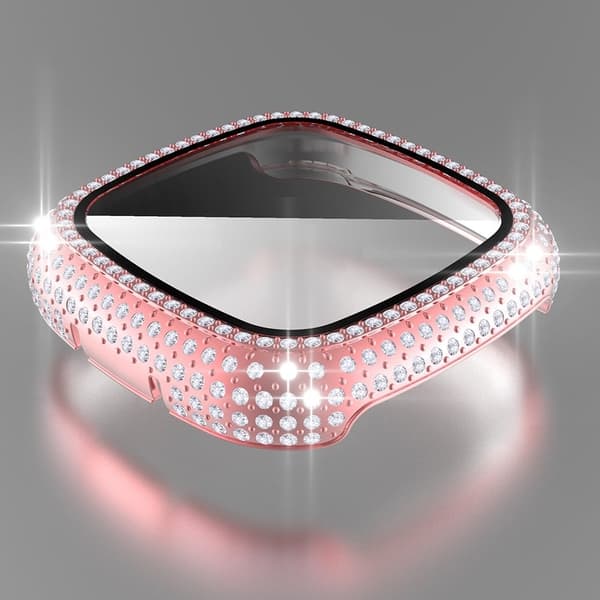 Stylish rhinestone décor cover with tempered glass for Fitbit Sense / Versa 3 - Pink Rosa