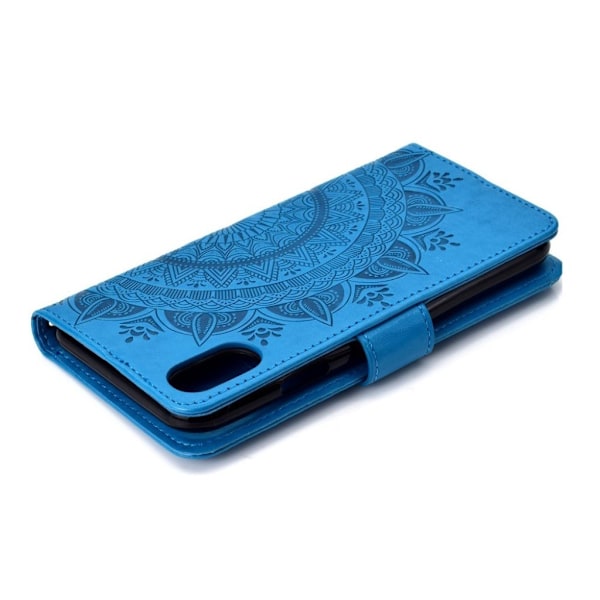 iPhone Xr flip cover i læder med Mandala-mønster - Blå Blue