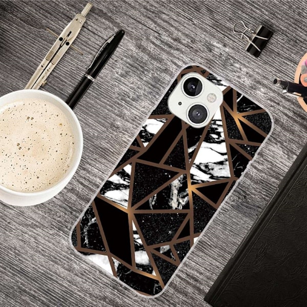iPhone 14 6,1 tommer A Blacke Flisefragmenterarble Pattern Case IMD Soft Flexible Drop Protective Cover Shell - Sorte Flisefragmenter Black