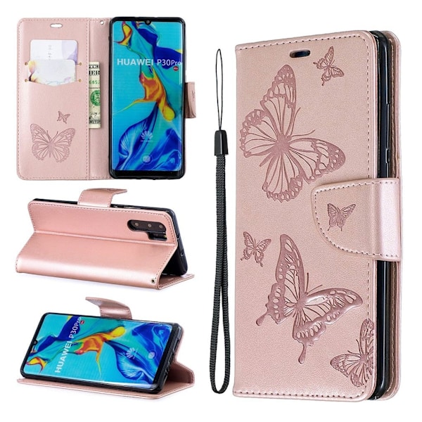 Butterfly läder Huawei P30 Pro fodral - Rosa Rosa