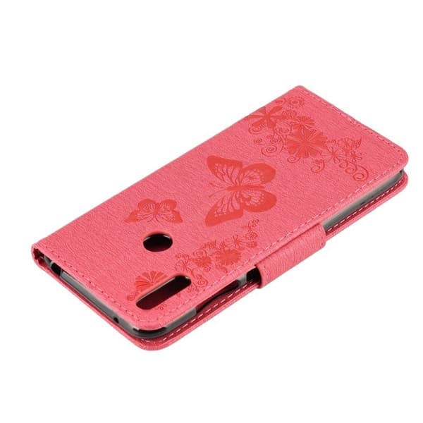 Huawei Y6 2019 forlaget butterfly læretui - Rød Red