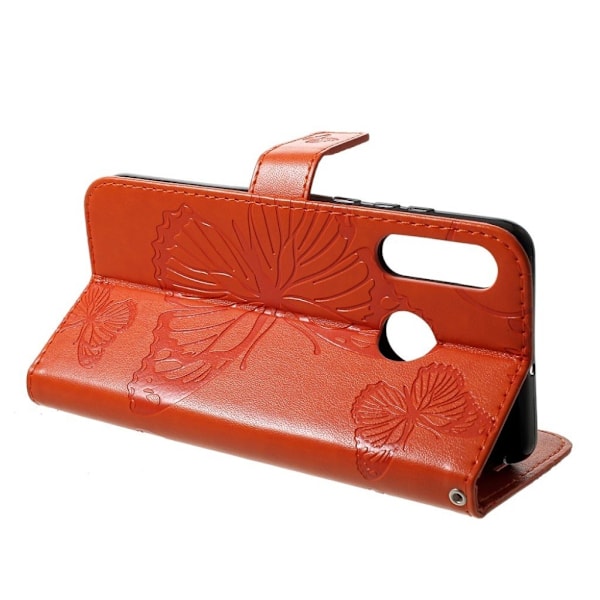 Huawei P30 Lite aftryk Sommerfugl læder etui - Orange Orange
