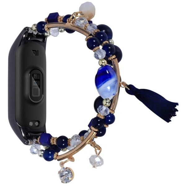 Xiaomi Mi Smart Band 7 stylish beads and tassel watch strap - Bl Blå