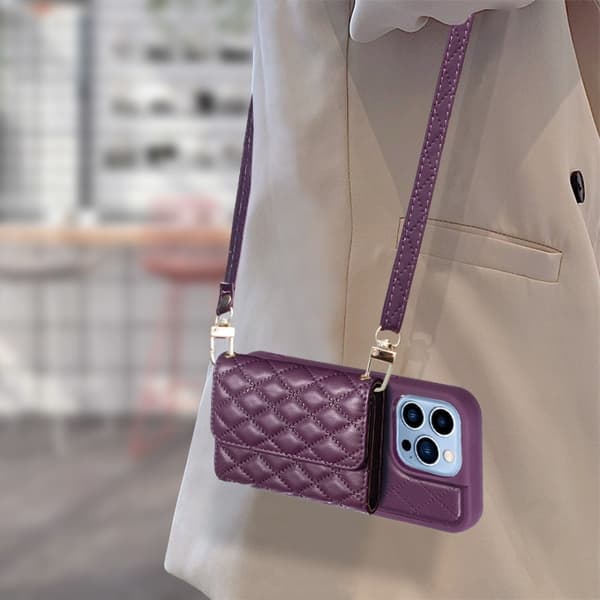 Stilig og allsidig rombe lommebokdeksel for iPhone 15 Pro Purple