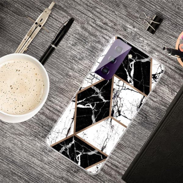 Marble Samsung Galaxy S21 FE Etui - Black og Hvit Diamant Multicolor