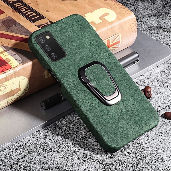 Stötsäkert läderfodral med oval kickstand för Samsung Galaxy A03s - Grön Grön