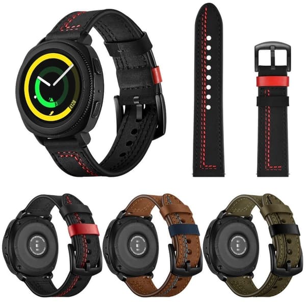 Samsung Gear Sport stitching dekorations ægte læder Urrem - Sort Black