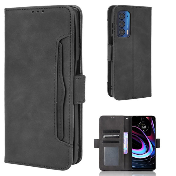 Modern-styled Læder Pung Etui til Motorola Edge (2021) - Sort Black