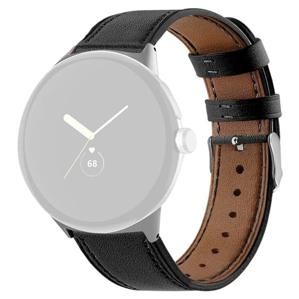 Google Pixel Watch urrem i ægte læder - Sort Black