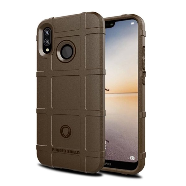 Huawei P20 Lite anti-chock mjukt fodral med kvadratisk rutnätstextur - Brun Brun