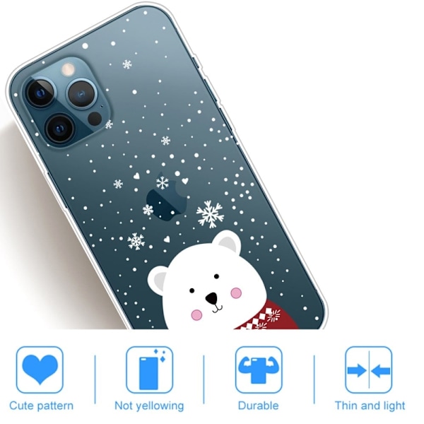 iPhone 14 Pro Funny Christmas Pattern Design Phone Case Soft Flexible Slim stødsikkert Anti-Fingerprint Cover - Buttet Bjørn White