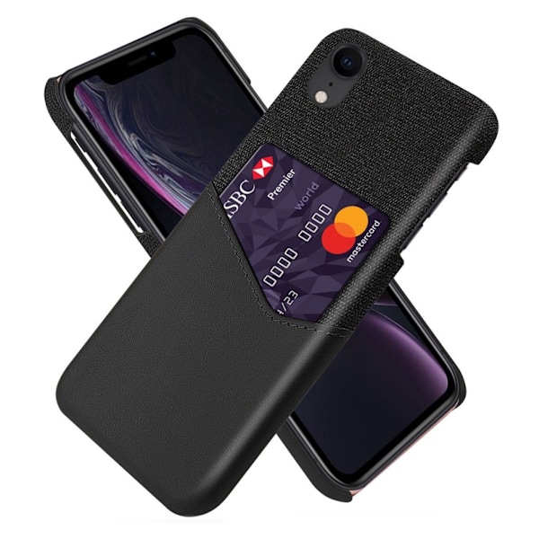 KSQ Bumpresistent and PU and Cloth Hybrid telefonbagcover Shell with Card Slot iPhone XR 6.1 inch - Sort Black