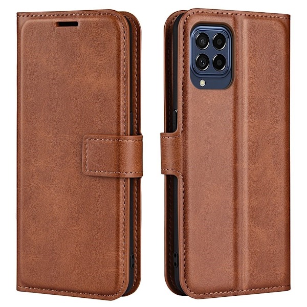 Hållbart konstläder Samsung Galaxy M53 5G fodral med plånbok - Brun Brun