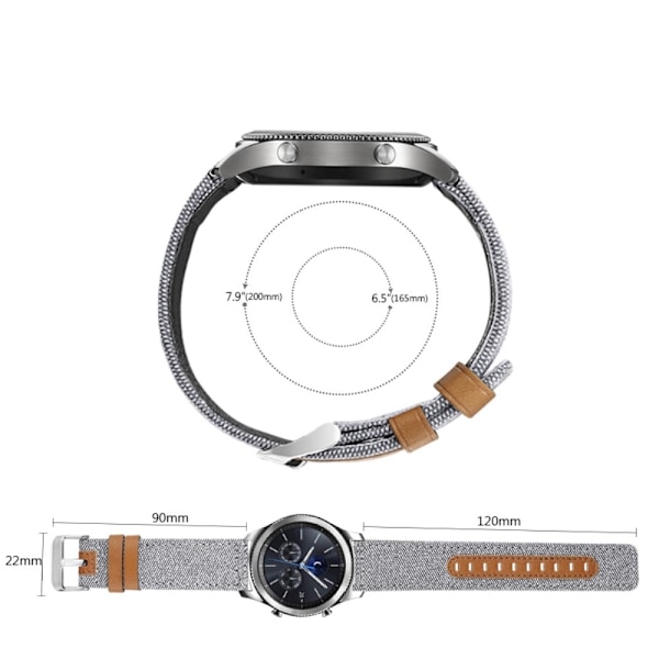 22 mm Universal canvasöverdraget klockarmband i äkta läder - Vit Vit