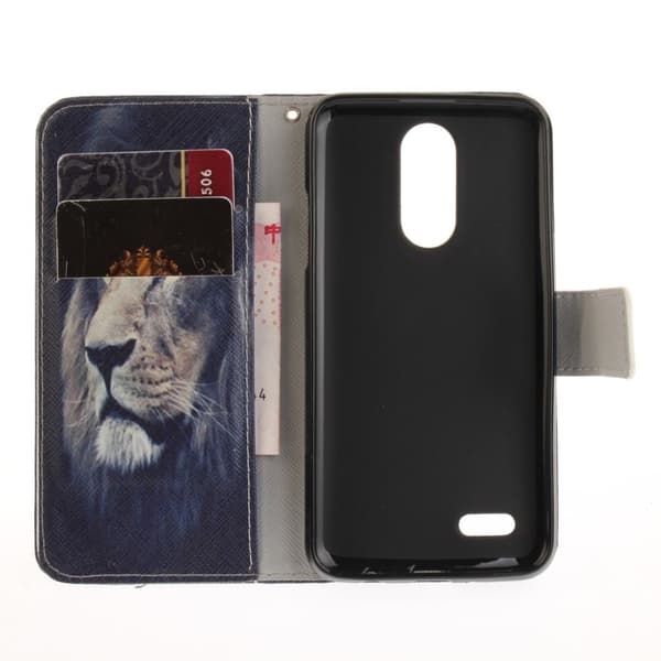 LG K4 2017 mønstret PU læder flip cover - Løvemønster Silver grey