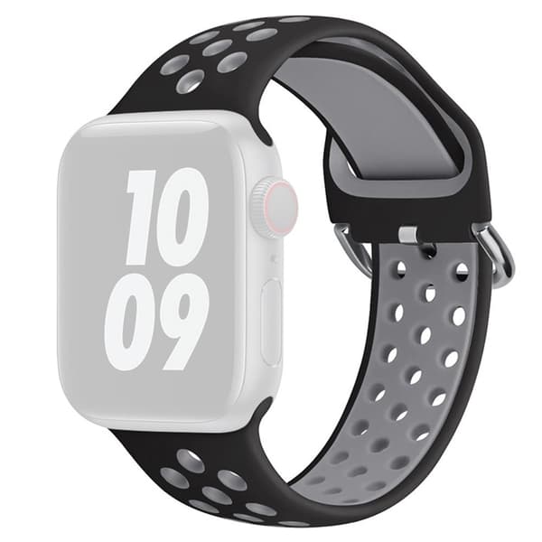 KALEBOL Apple Watch Series 41mm - 40mm - 38mm Universal Soft Silicone Band - Sort + Grå Silver grey