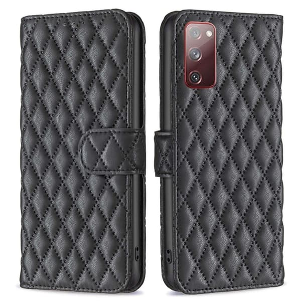 Rhombus Mønster Matte Flip Case til Samsung Galaxy S20 Fe 2022 / S20 Fe 5g / S20 Fe - Sort Black