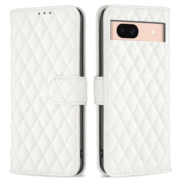 Rombemønster, matt flip-deksel for Google Pixel 8A - Hvit White