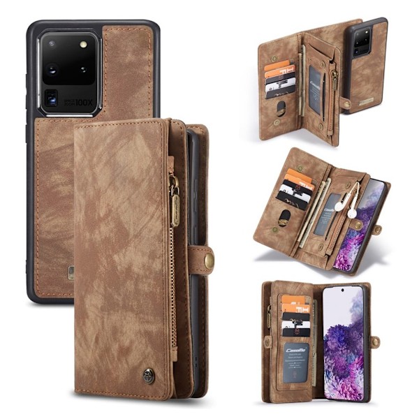 CaseMe Samsung Galaxy S20 Ultra Zipper Wallet kotelot - Ruskea Brown