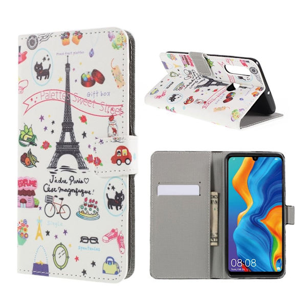 Huawei P30 Lite mønstret læder flip etui - Palettes Søde Gade Multicolor