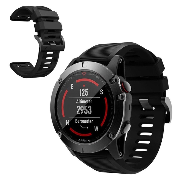 Garmin Fenix 5X silikonearmbånd med striber - Sort Black