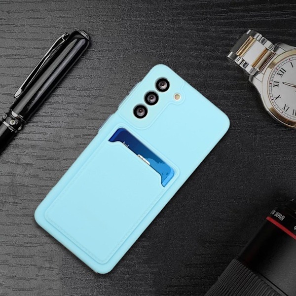 Card Holder Cover til Samsung Galaxy S21 Plus - Babyblå Blue