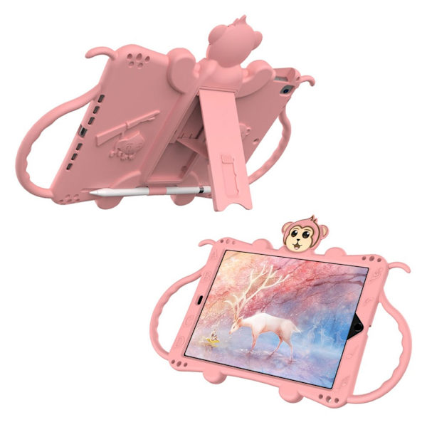 iPad 10.2 (2019) Monkey Stil Silikon Etui - Rosa Pink