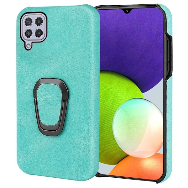 Stötsäkert läderfodral med oval kickstand för Samsung Galaxy A22 4G - Matcha Grön Grön