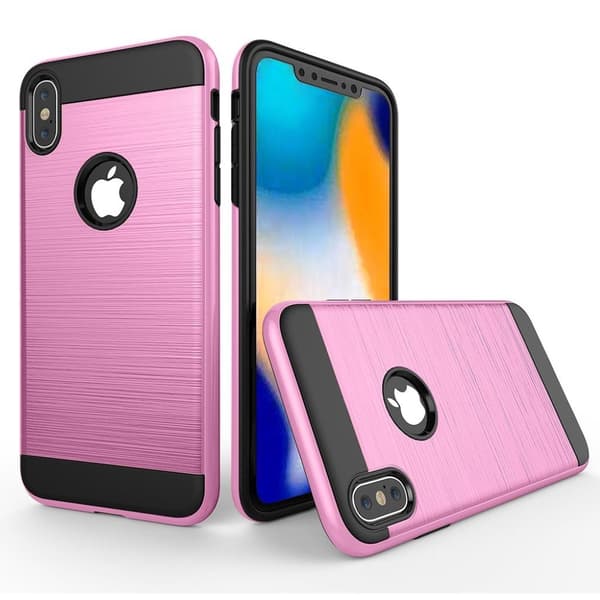 iPhone Xs Max børstet combo etui - Pink Pink