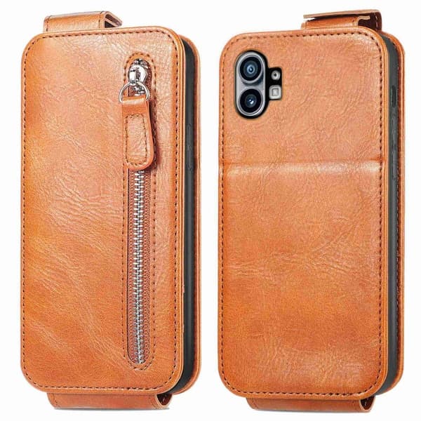 Vertical Flip Phone Etui med Zipper til Nothing Phone (1) - Brun Brown