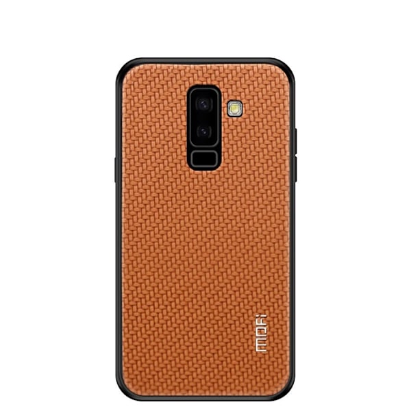MOFI Samsung Galaxy A6 Plus (2018) mobiletui i kombimaterialer med vævet tekstur - Brun Brown