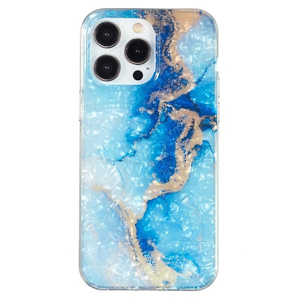 Marble iPhone 15 Pro Etui - Blue Guld Marmor Blue