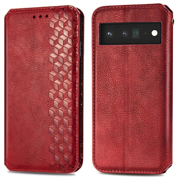Läder Google Pixel 6 Pro fodral med romb-design - Röd Röd