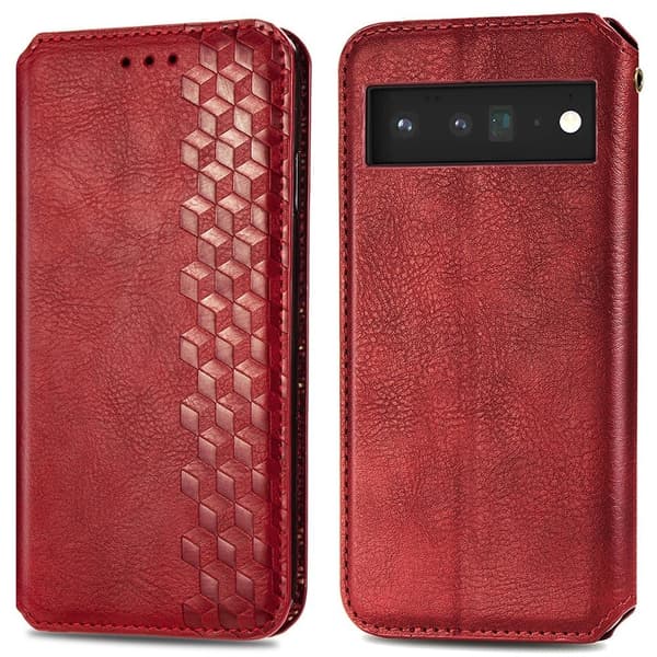 Læretui med A Stilfull Rhombus Imprint til Google Pixel 6 Pro - Rød Red